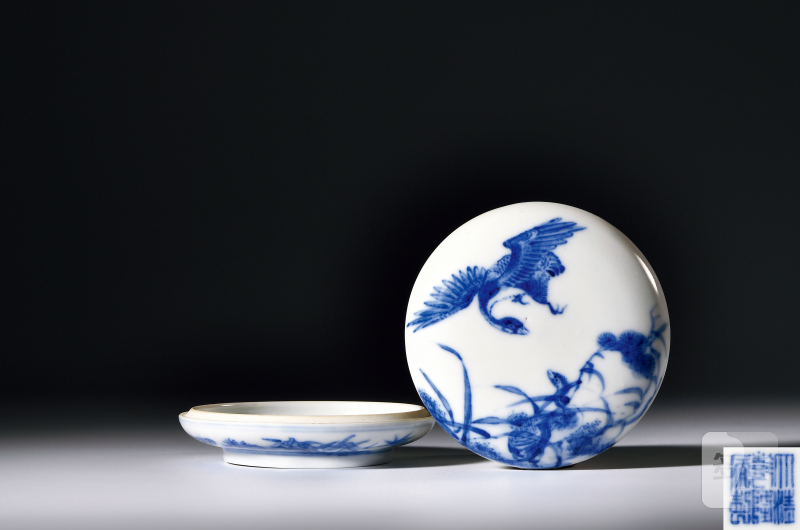 民国 青花花鸟印盒 - 图1